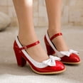 thumbnail image 4 of SACFOF Women's Low Kitten Heel Mary Jane Oxfords Pumps Comfortable Ankle Strap Dress Shoes with Bow, 4 of 6