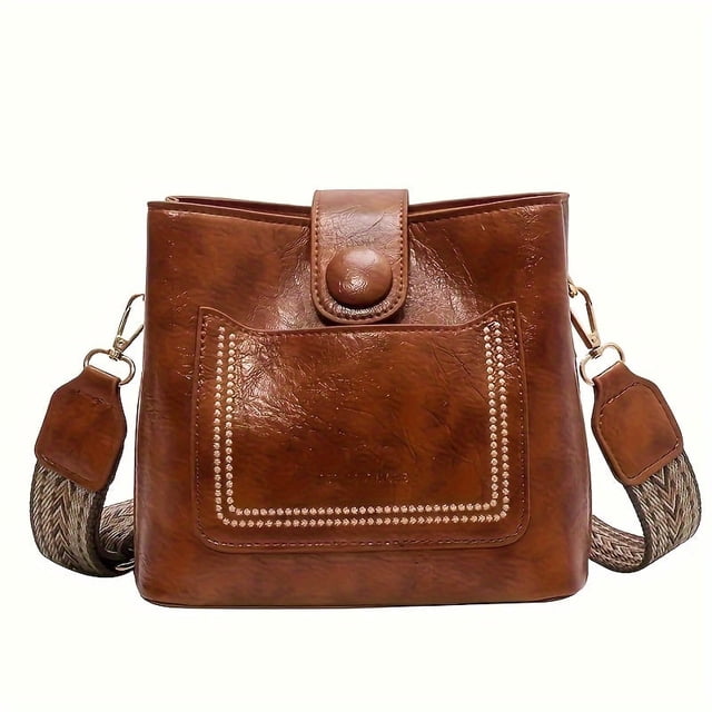LHSHID Minimalist Bucket Bag Solid Color Versatile Work Bag Single Shoulder Crossbody With Broad Strap