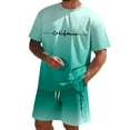 thumbnail image 2 of LEKDFST Mens Short Sets 2 Piece Outfits Letter Printing Short Sleeve Shirts and Shorts Casual Summer Outfits Sets Green XXXL, 2 of 6