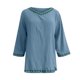 thumbnail image 3 of Karight Cotton Linen Tops for Women Summer Casual 3/4 Sleeve T Shirts Lightweight Ethnic Style Embroidery Blouses Tees, 3 of 4