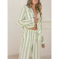 thumbnail image 3 of Women's Pajama Set Long Sleeve Button Down Shirt Wide Leg Pants Sleepwear 2-Piece Striped Lounge Pj Set, 3 of 6