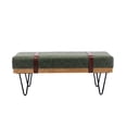 thumbnail image 3 of Guyou Modern Leather Rectangle Ottoman Bench with Two Straps and Metal Legs, Upholstered Bed End Bench Entryway Shoe Bench Dining Table Bench Footstool for Bedroom Living Room, Green, 3 of 11