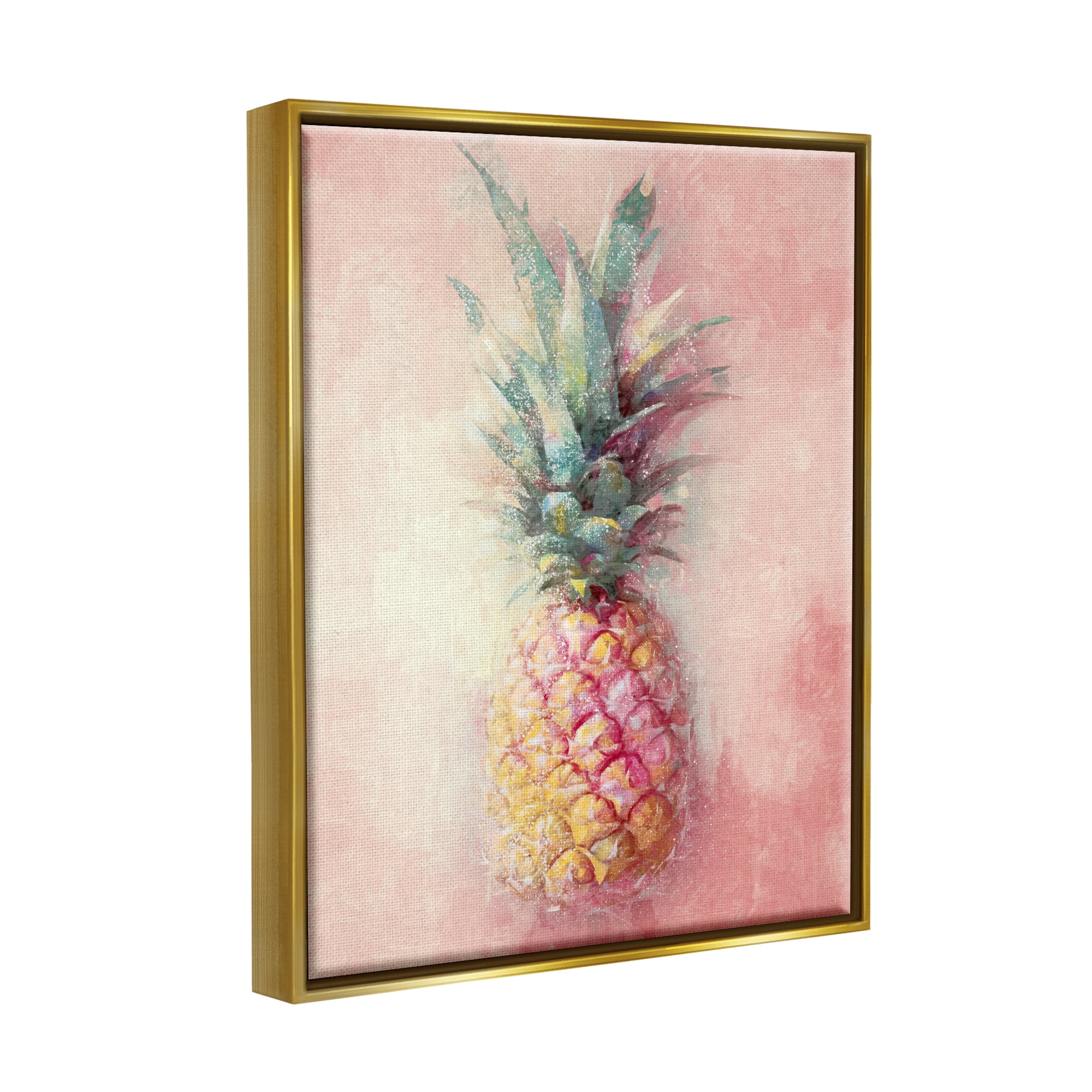 Stupell Industries Tropical Glam Pineapple Food & Beverage Painting Gold Floater Framed Canvas Art Print Wall Art, 25 x 31