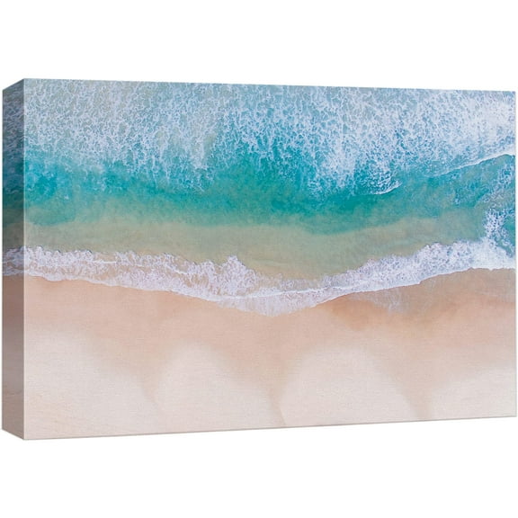 wall26 Canvas Print Wall Art Aerial View of Ocean Waves on Beach Nature Wilderness Photography Realism Rustic Scenic Colorful Multicolor for Living Room, Bedroom, Office - 32"x48"