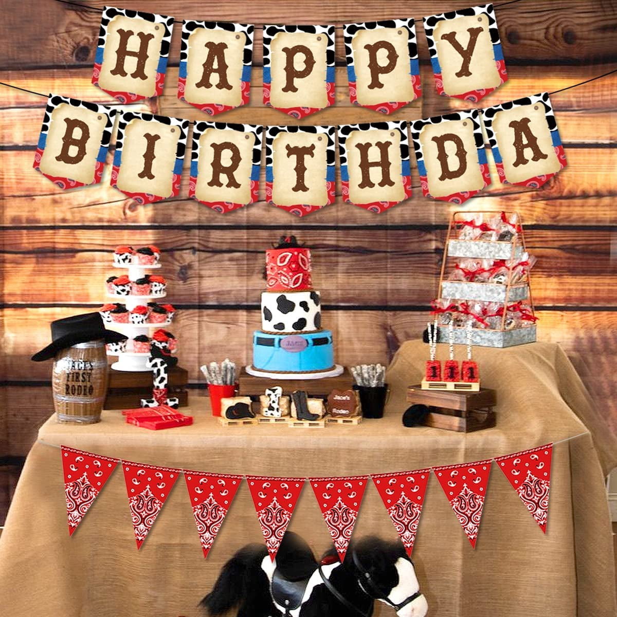 Cowboy 'Happy Birthday' Banner - Blaue Western-Dekoration Für Die Erste Rodeo-Geburtstagsparty