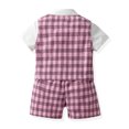 thumbnail image 4 of Vividxx Boys Clothes Toddler Boys Short Sleeve Shirt Tops Plaid Vest Coat Shorts Child Kids Gentleman Outfits 2-3 Years, 4 of 7