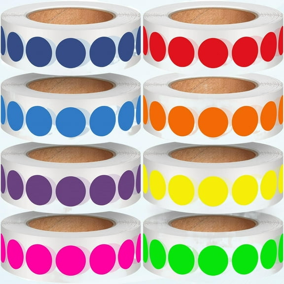 1/2 Inch Round Color Coding Labels Roll Dot Stickers Adhesive Solid Color Round Stickers Stock Clearance, File Sorting (8000 Pieces)