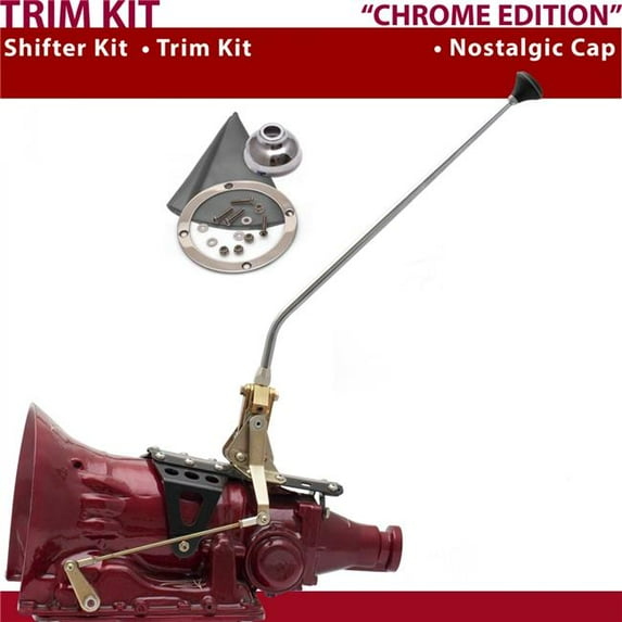 American Shifter C6 Shifter Kit 23 in. Trim Kit Chrome Dual Shift Cap Gray Boot Ringed Knob for D063D