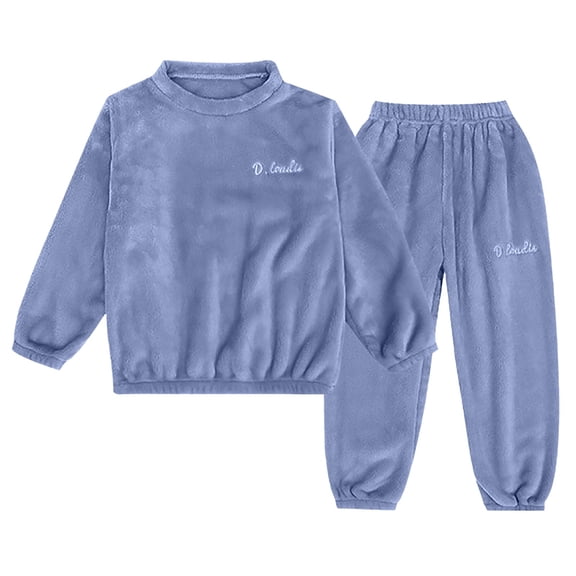 UAYOTSE Boys Girls Pjs Set Two Piece Fleece Pajamas kids Fall Winter Long Sleeve pajamas Loungewear,Blue 8-9 Years