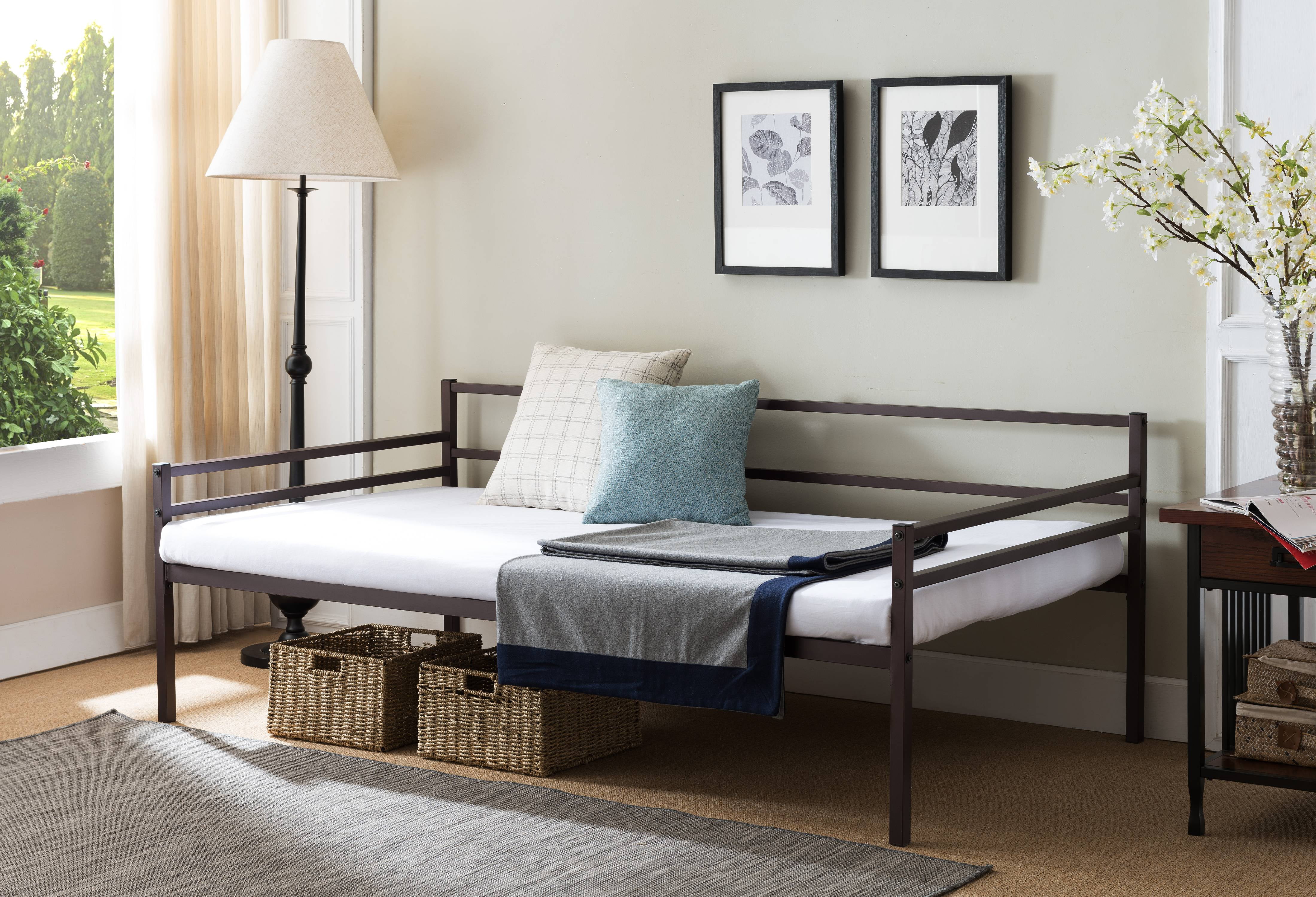 Jeru Platform Daybed Frame With 7 Slats, Twin, Bronze Metal, Modern