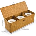 thumbnail image 2 of GoXteam 3 Compartment Hand-Woven Wicker Toilet Paper Storage Bin with Lid, Bathroom Organize Basket for Shelves, Kitchen Cabinets, Pantry, Bathroom, Closets, Light Orange, 2 of 7
