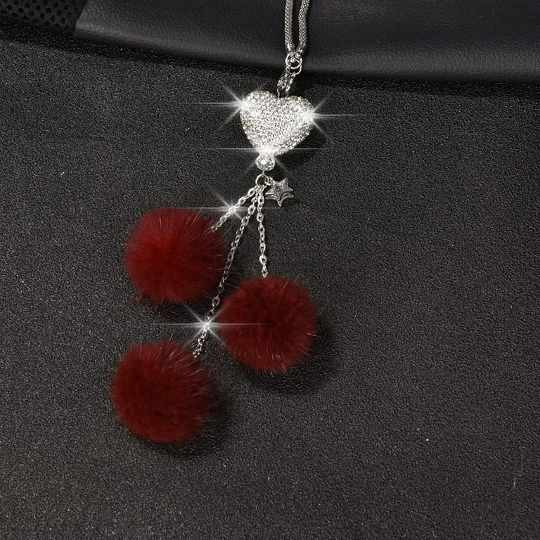 Car Bling Rear View Mirror Hanging Accessories for Women & Men, Rhinestones  Diamond Love Heart and Red Plush Ball Crystal Sun Catcher Lucky Ornament  Chain, Car Chandelier, Bling Car Charm 