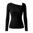 thumbnail image 4 of YMNXA Women's Top Long Sleeve Solid Color Asymmetric Comfortable Fashion Slim Fit Tee For Casual Daily Wear,Black,L, 4 of 4