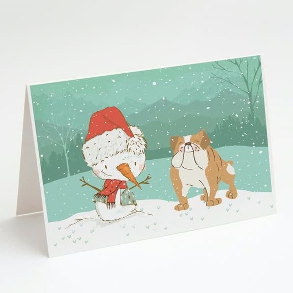 English Bulldog Snowman Christmas Greeting Cards and Envelopes Pack of 8