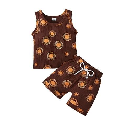 

Toddler Kids Baby Girls Boys Summer Cotton Linen Rainbow Sleeveless Vest T-shirt Tops+ Shorts 2pcs Outfits Clothes Set