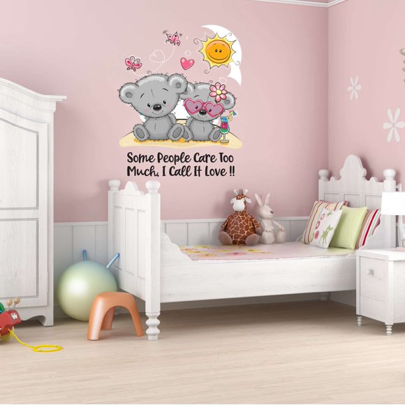 Sunshine Teady Bear Umbrella Rain Drops Hugging Some People Care Too Much I Call It Love Hugs Kisses Girls Love Beautiful Crown Prince Unicorns Sweet Dreams Wall Decal Sticker - Size: 32 In X 40 In