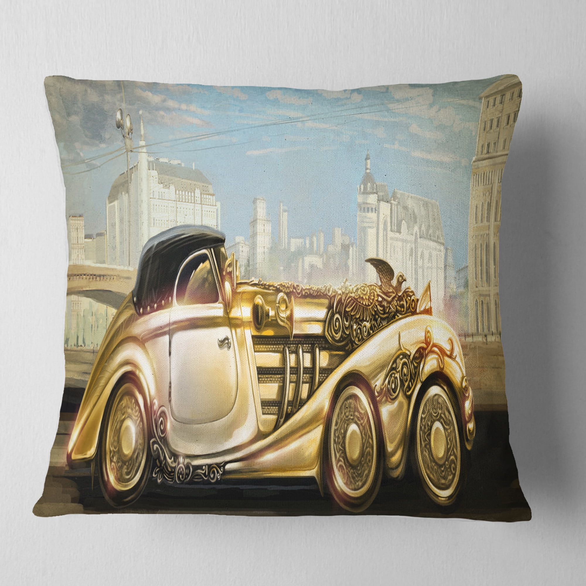 Designart Futuristic Gold Machine - Abstract Throw Pillow - 18x18