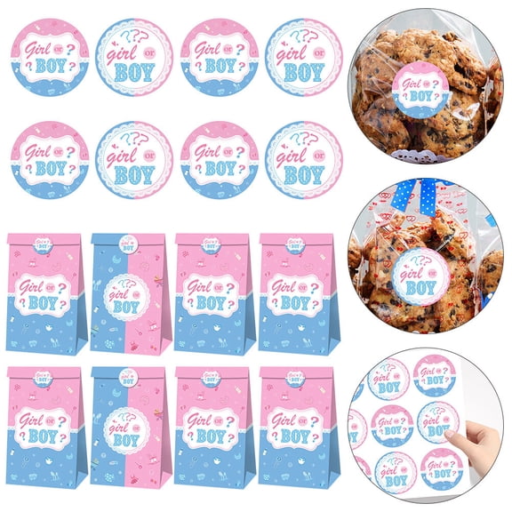 RENACLIPY Gender Reveal Paper Bags with Assorted Color Sealing Stickers for Party Supplies and Decor
