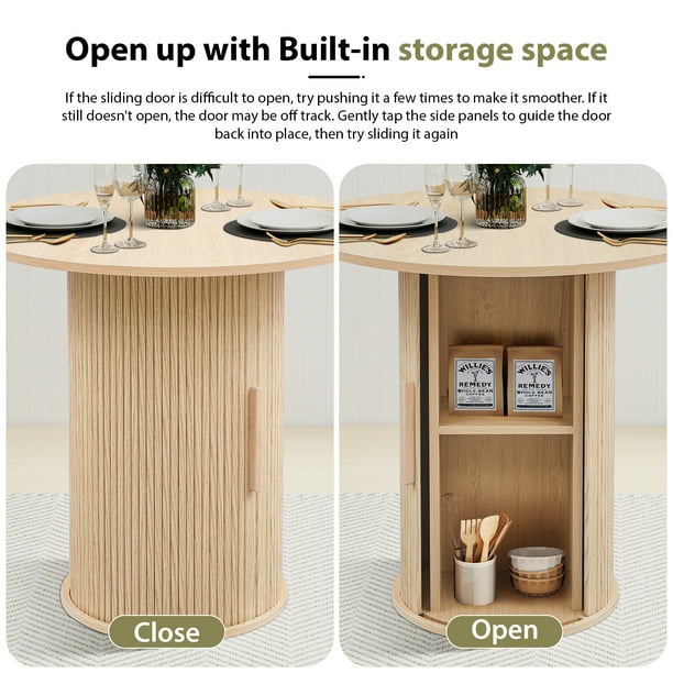 PHOYAL Fluted Small Round Dining Table Set for 2 with Sliding Door