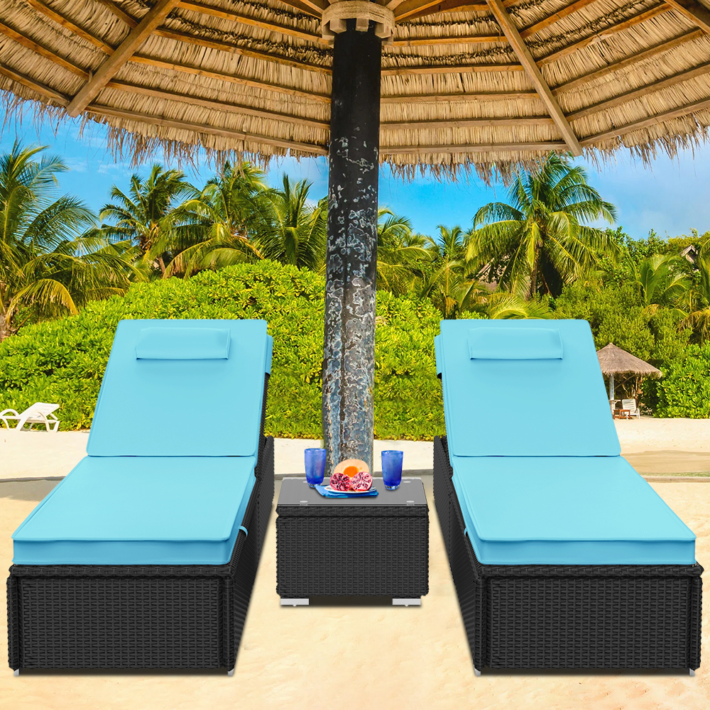 3 Piece Outdoor Lounger Chairs, BTMWAY Wicker Patio Lounge Chairs for