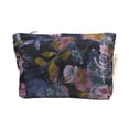 thumbnail image 1 of Bolsas de maquillaje de mano duraderas con pintura de flores únicas para vacaciones, grandes, azules y púrpuras, de poliéster, 1 of 5