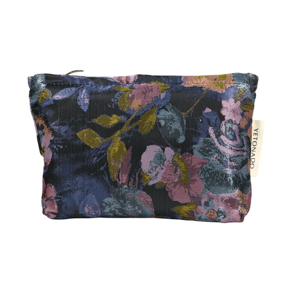 Unique Bargains 1 Pc Durable Flower Painting Handheld Makeup Bag for Vacation Large Blue Purple Polyester