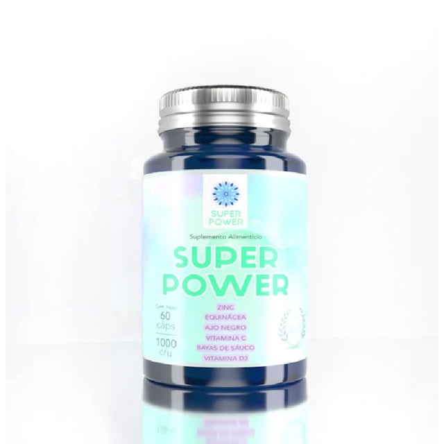 Suplemento FLOW Super Power con Zinc, Equinacea, Ajo Negro, Vitamina C ,Bayas de Sauco y Vitamina D3 con 60 Cápsulas de 1000 mg c/u Flow POWERZINCFLOW
