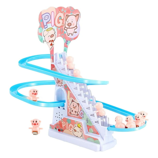 Electric Pig Climbing Stairs Slide Set Nios Juguete LED Música Luces 9 Cerdos Sunnimix Cerdo subir escaleras