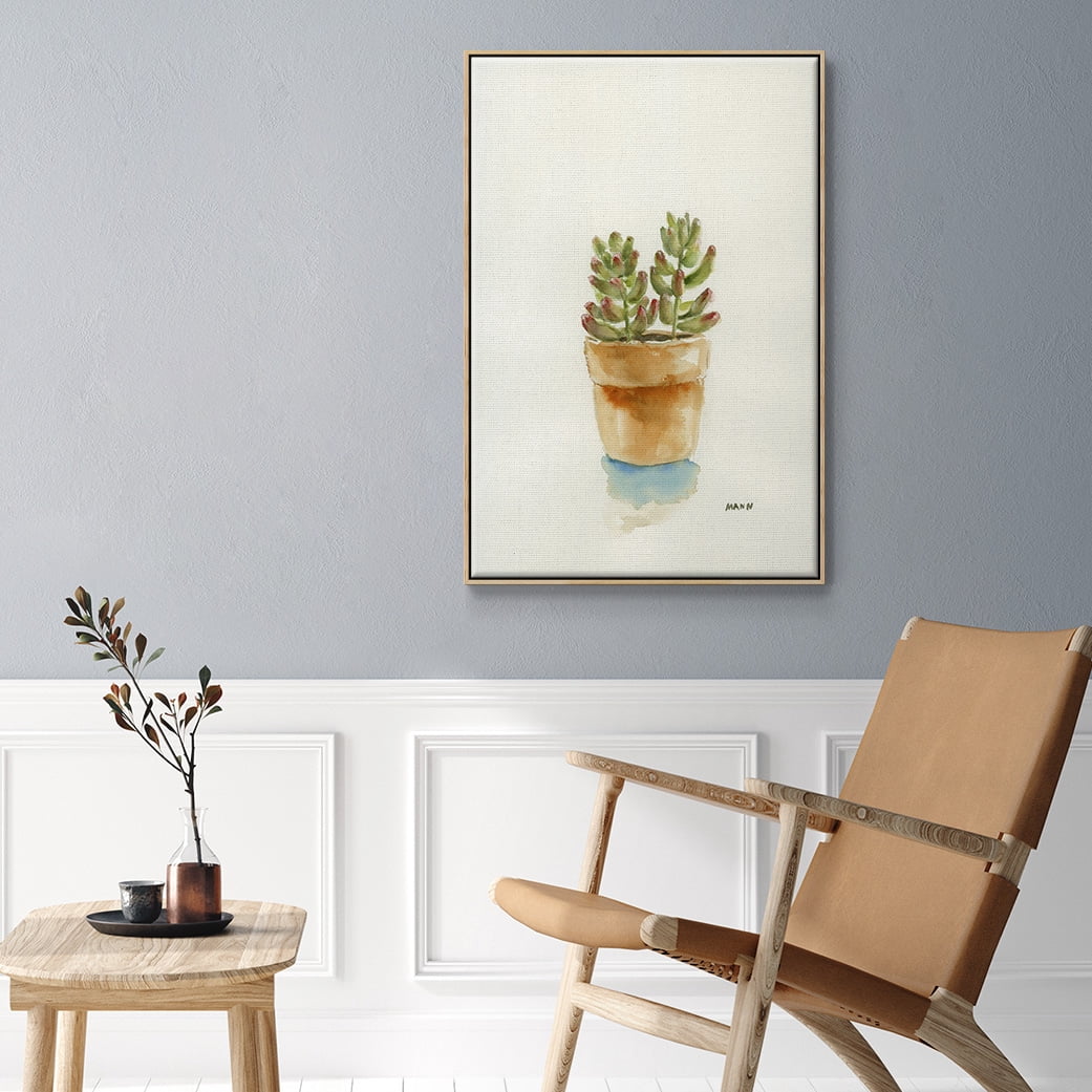 Succulent III Framed Premium Gallery Wrapped Canvas - Ready to Hang - 17 x 25 - Natural Wood Floating Frame