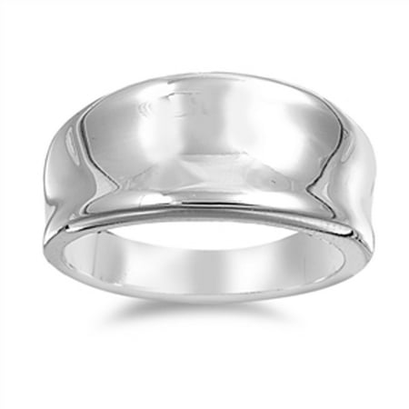 Concave Wide Band Ring - Wide Concave Shiny High Polish Ring New .925 Sterling Silver Band Size 10