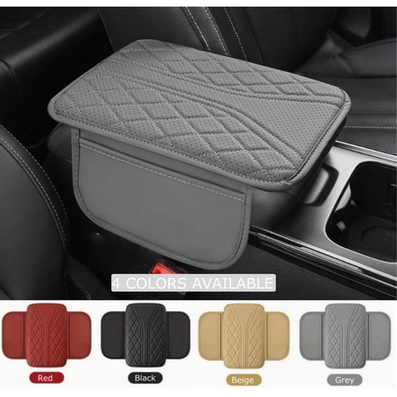 Pu Leather Car Armrest Cushion With Ventilation Holes Side Pockets, Universally Applicable Non-Textile Material Car Interior Storage Pad, Widened Thickened Armrest Box Mat For