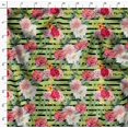 thumbnail image 4 of Soimoi Vert Coton Jersey Tissu Rayé & Grandiflora Roses Imprimé Floral 1 Yard 58 Pouces de Large, 4 of 4