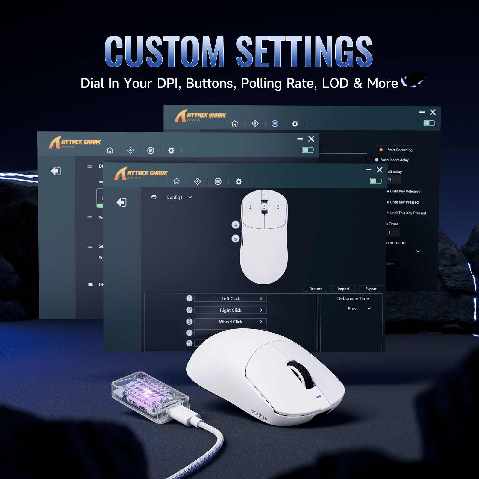 ATTACK SHARK X8 ULTRA Wireless Gaming Mouse, Tri-Mode 2.4G/USB-C Wired/Bluetooth, PAW3950MAX Sensor, 42000 DPI, 55g Lightweight Design, 8000Hz Polling Rate, White