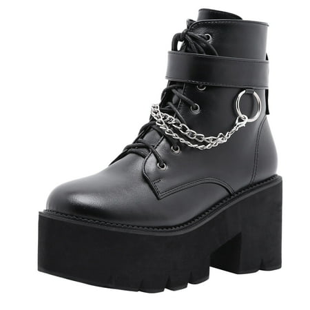 OJSFQUFP Ankle Boots for Women Fashion Womens Shoes Breathable Wedges Retro Lace Up Boots Comfort Boot Women s Casual Shoes Womens Hiking Boots Waterproof Black 40