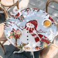thumbnail image 2 of Blue Christmas Round Tablecloth, Fitted Table Cover with Elastic for 45"-54" Round Tables, Red Snowman Xmas Tree Snowflake Winter Table Cloth Outdoor Indoor Dinning Party Waterproof Tablecloths, 2 of 7