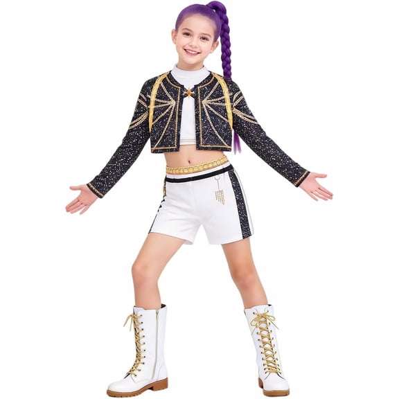Guvpev G'irl's Halloween Costume, Pop Idol Singer Stage Performance Outfit Jacket Tank Top Shorts Set for Cosplay Dress Up Events & Parties
