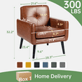 thumbnail image 3 of Mid-Century Modern Accent Chair Upholstered PU Leather Armchair with Button Tufted Back and Wood Legs, Cozy Side Chair for Living Room, Bedroom, Office, or Cafe (Caramel), 3 of 11
