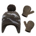 thumbnail image 1 of Minnieouse Gorro Conjunto de guantes Diseño de orejeras Gorros de punto para niños con patrones de dinosaurios Dibujos animados Accesorios de invierno Sombreros Gris verdoso M 2-3ans Minnieouse AP009413-08B, 1 of 6
