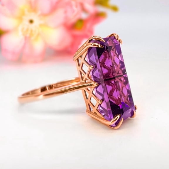 natural amethyst ring purple gemstone promise ring cushion cut February birthstone ring silver ring