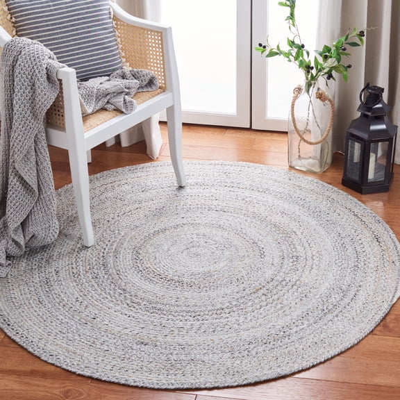 SAFAVIEH Braided Aristotle Solid Polyester Reversible Area Rug, Gray, 5' x 5' Round