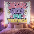 thumbnail image 2 of Jesus Gets Me Through Text With Hearts, Inspirational Retro Style for Faith Decor Fans, Christian Wall Art, Easter Gift Tapestry Wall Hanging for Bedroom and Dorm, 2 of 7