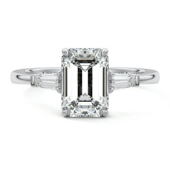 Bow Jewel Prong Set 1.9 Ct Emerald Cut Lab Created Diamond Engagement Ring - 14K White Gold Plated Wedding Ring - Diamond Wedding Ring Sets - Promise Rings for Her