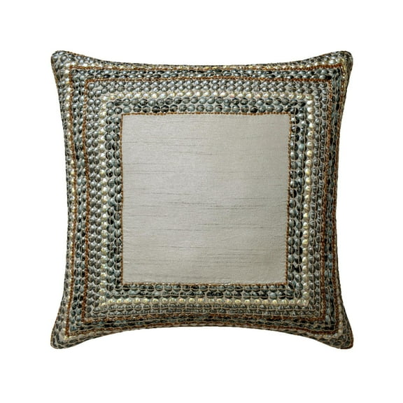 Pillow Case Zip, Light Grey Shams, 3D Sequins & Beaded Pillow Shams, 24x24 inch (60x60 cm) Pillow Shams, Square Silk Pillow Sham, Pillow Shams, Traditional Style, Bordered - Refreshed