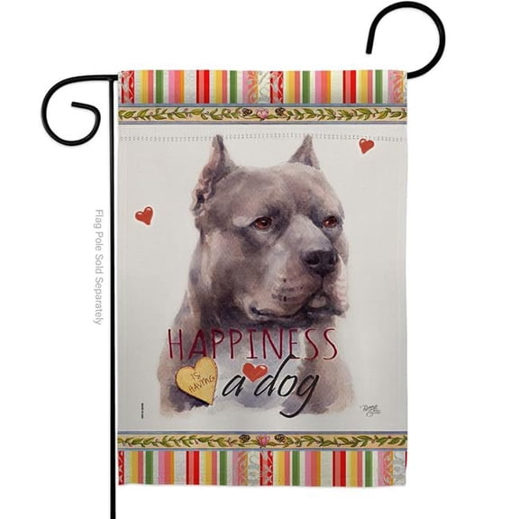 G160264-BO Blue Pitbull Happiness Animals Dog 13 x 18.5 in. Double-Sided Decorative Vertical Garden Flags for House Decoration Banner Yard Gift