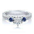 thumbnail image 2 of Gem Stone King 925 Sterling Silver 3-Stone Ring Set with Near Colorless (GH, Size 5) Round Moissanite and Created Sapphire (0.78 Cttw, Size 5), 2 of 2