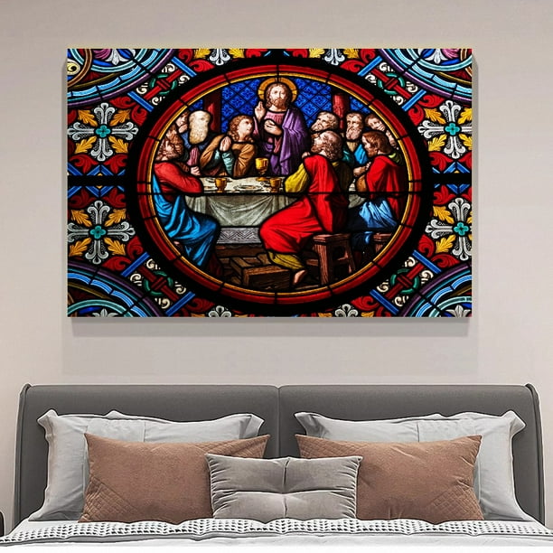 Tableau Vitrail Saint Martin - Art Mural Religieux 70x40 Cm - Décoration Chrétienne