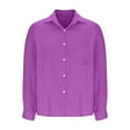 thumbnail image 7 of Feancey Womens Button Down Gauze Shirt Roll Up Long Sleeve Linen Blouses Dressy Casual Business Work Tops Loose Fit Summer Beach Shirts Purple XL, 7 of 7