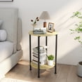 thumbnail image 4 of Skandiquip 17.7 Inch Diameter Compact Round 2-Tier Accent Side Table Industrial End Table with Storage Shelf Wooden Top for Living Room Bedroom, Natural Oak, 4 of 6