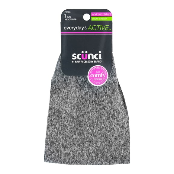Scunci Everyday & Active Athletic Stretch Fabric Headwrap Headband, Black Heather