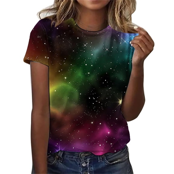 Kaondbfi Delicate Arctic Light Print T Shirts Fashionable Summer Round Neck Short Sleeve Blouses Tops for Carnival